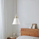 Japanese style white pleated ceramic led hanging lamp dining room