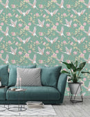 Japanese White Cranes and Peony Wallpaper