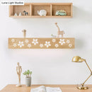 Japanese wooden floral wall lamp with shelf – bedroom led sconce