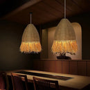 Japanese woven straw fringed pendant light for living room