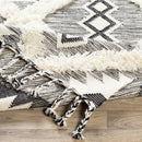 Jarales Cream/Black Tribal Tassel Wool Rug - Clearance
