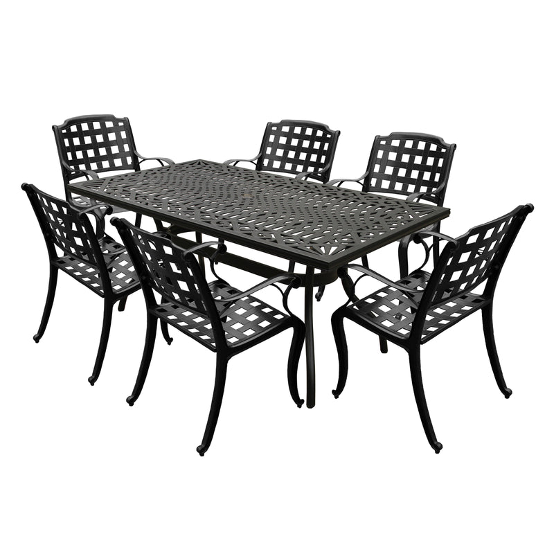 Outdoor Aluminum 7pc Black Rectangular Patio Dining Set and Six Chairs