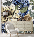 Voguish Modern White Wallpaper with Flowers