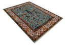 Jungle Animal Tree of Life 9x12 Hand Knotted Blue, Gold and Ivory Traditional Vintage Persian Style Antique Wool Rug | TRDCP843912