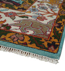 Jungle Animal Tree of Life 9x12 Hand Knotted Blue, Gold and Ivory Traditional Vintage Persian Style Antique Wool Rug | TRDCP843912