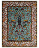 Jungle Animal Tree of Life 9x12 Hand Knotted Blue, Gold and Ivory Traditional Vintage Persian Style Antique Wool Rug | TRDCP843912