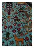Jungle Animal Tree of Life 9x12 Hand Knotted Blue, Gold and Ivory Traditional Vintage Persian Style Antique Wool Rug | TRDCP843912