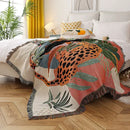 Jungle pink & cream leopard print throw blanket bedroom fringed decor