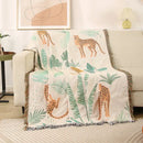 Jungle pink & cream leopard print throw blanket bedroom fringed decor