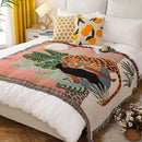 Jungle pink & cream leopard print throw blanket bedroom fringed decor