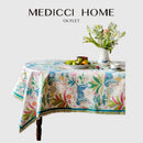 Jungle vibes tablecloth cream blue & green tiger print kitchen decor
