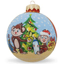 Monkey and Baby by Christmas Tree - Glass Ball Christmas Ornament 3.25 Inches