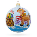Reindeer Carrying Bag of Gifts Glass Ball Christmas Ornament 4 Inches