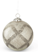 6 Inch Antique Silver Frosted Leaf Etched Glass Ornament - Final Sale