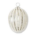 4.5 Inch Oval Silver Mercury Glass Ornament w/Wired White Beaded - Final Sale