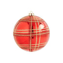 4 inch Red Shatterproof Ornament with Gold Plaid