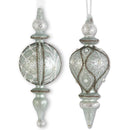 ASSORTED GLITTERED LIGHT BLUE MERCURY GLASS FINIAL ORNAMENTS W/PEARLS - Final Sale