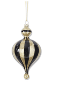 Gold Glitter & Black Striped Glass Finial Ornaments - Final Sale