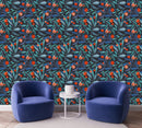 Blue Leaves with Berries Wallpaper