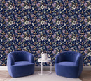 Voguish Dark Blue Wallpaper with Flowers Fashionable