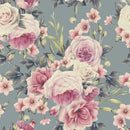 Modish Grey Wallpaper with Pink Flowers Contemporary