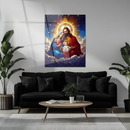 Holy Family Sacred Art Glass Wall Panel – UV Printed Jesus, Mary & Joseph in Heaven-KAFCD162