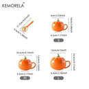 Kawaii orange pumpkin shaped ceramic cup with lid – kitchen soup mug