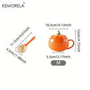 Kawaii orange pumpkin shaped ceramic cup with lid – kitchen soup mug