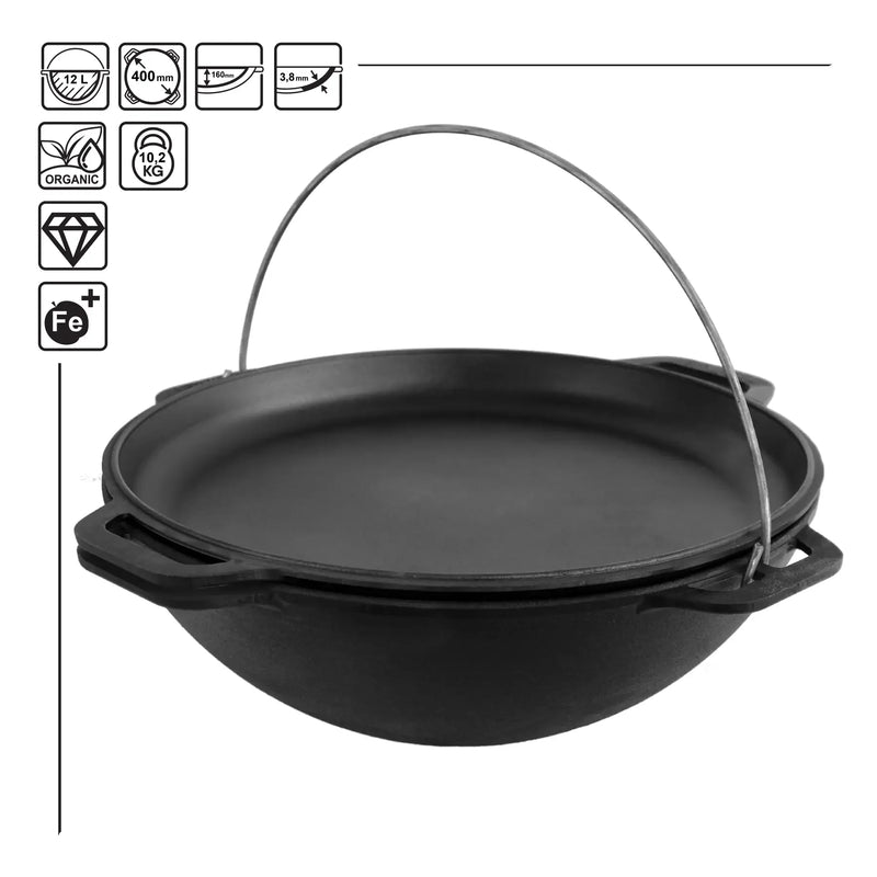 12,68 quart Combo Cooker Cauldron Asian Kazan with a Frying Pan Lid Dutch Oven