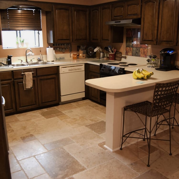 Mina Rustic Antique Pattern Brushed, Chiseled, and Partially Filled - Full Truckload installed kitchen floor