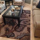 Mina Rustic Antique Pattern Brushed, Chiseled, and Partially Filled - Full Truckload installed living room coffee table and rug