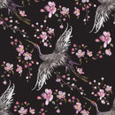 Cranes and Pink Flowers Wallpaper