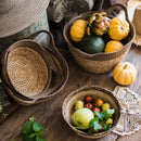 Khaki Brown Straw Basket with Handles