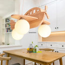 Kids wood airplane pendant light bedroom with frosted glass bulbs