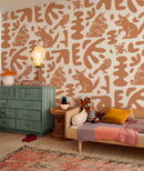 Abstract Animales Wallpaper, white and terra cotta