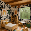 Lunar Leaf Wallpaper, beige and black