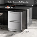 Kismile 24 Inch Built-In Double Drawer Refrigerator, 5.0 Cu.Ft Under Counter Beverage Fridge for Wine & Beer, Stainless Steel
