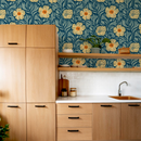 Matilija Wallpaper, navy, orange and mint