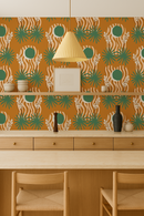 Yucca Moon Wallpaper, orange and green