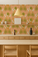 Yucca Moon Wallpaper, peach and green
