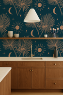 Night Palm Wallpaper, navy and terra cotta
