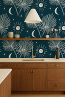 Night Palm Wallpaper, navy and white