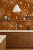 Night Palm Wallpaper, rust and peach