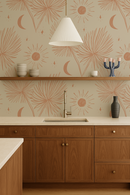 Night Palm Wallpaper, tan and terra cotta
