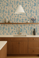 Pool Side Wallpaper, tan and blue
