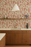 Pool Side Wallpaper, tan and terra cotta