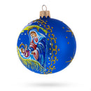 Guardian Angel Overlooking Baby Jesus Nativity Glass Ball Christmas Ornament 3.25 Inches