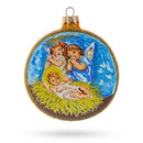 Divine Angels Overlooking Baby Jesus Glass Ball Christmas Ornament 4 Inches
