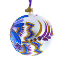 Floral Blue and Gold Glass Ball Christmas Ornament