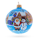 Santa & Snowman Winter Village Scene Glass Ball Christmas Ornament 3.25 Inches